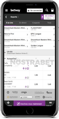 e-sport de l'application ios betway