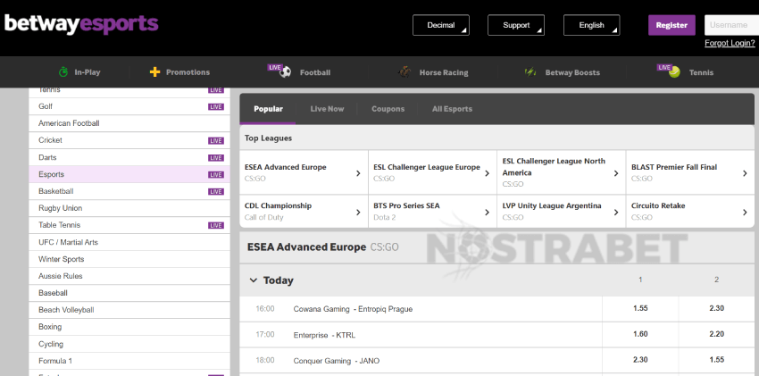 betway esports bets