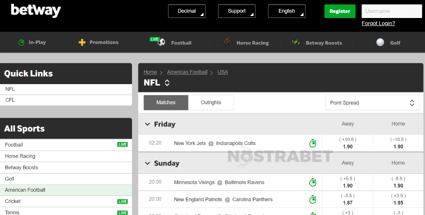 betway nfl betting