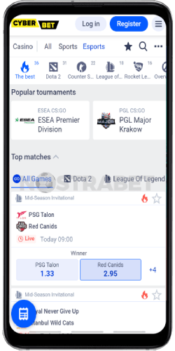 Cyber Bet mobile eSports on the Android app