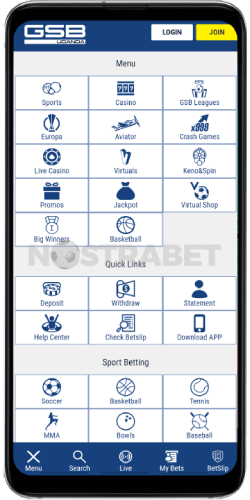 Gal Sport Betting Uganda Android app main menu