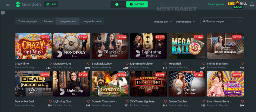 Juegos en vivo del casino Gamdom