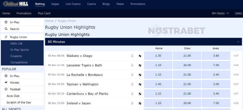 william hill rugby union betting