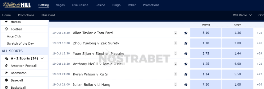 williamhill snooker betting